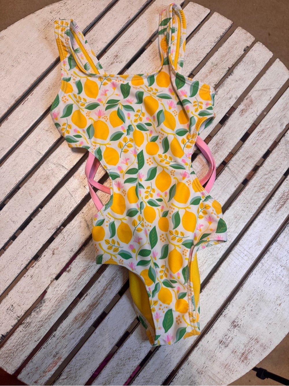 Kids Lemon Print One-Piece Swimsuit - Yellow & Pink Size 4/5 runs small